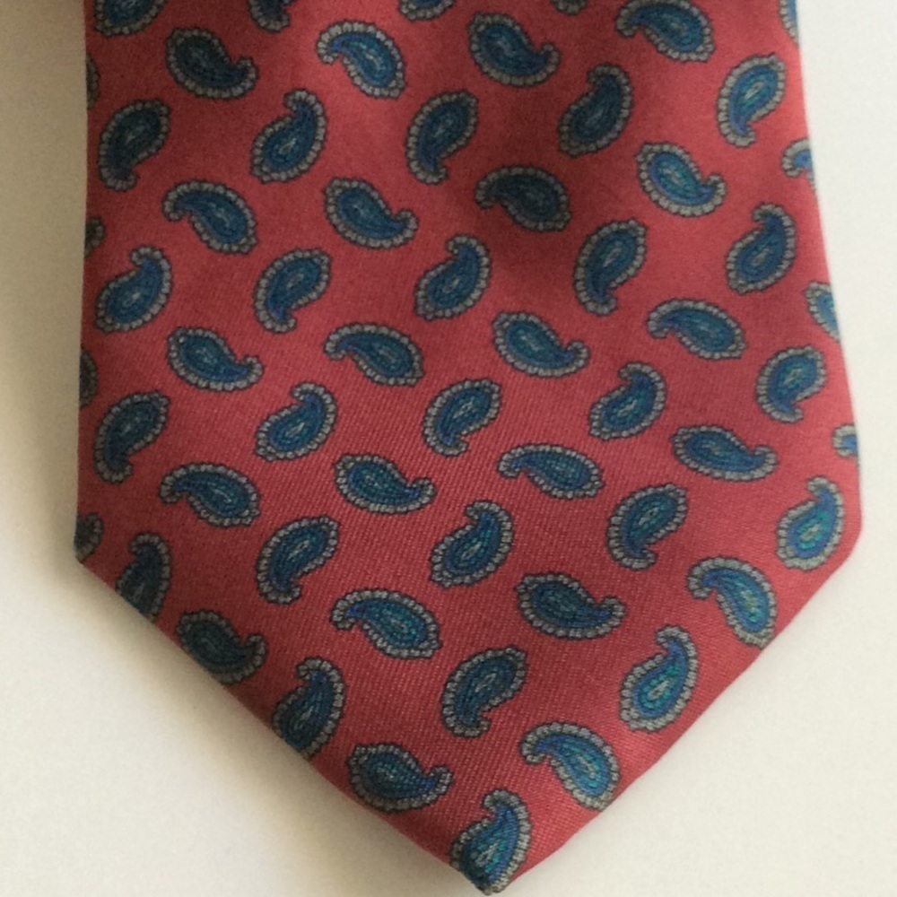 Vintage DAKS Maroon & Blue Paisley Print Silk Tie